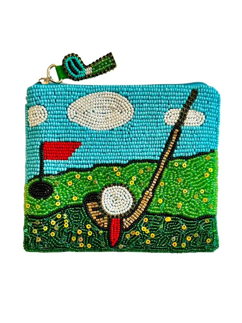 Beaded Golf Coin Purse, Golf Bag Golf Clubs Golf Ball Lily Posh